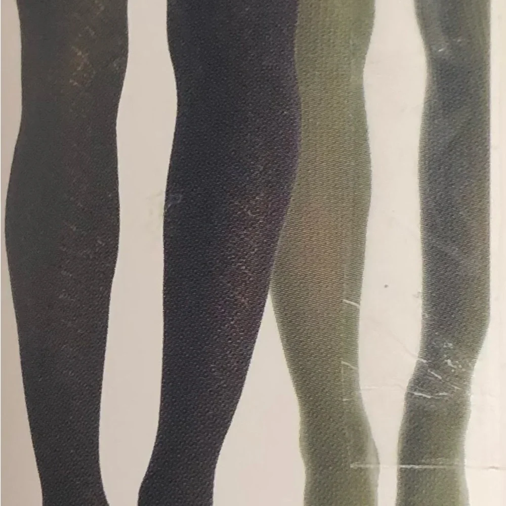 2pair Tights fashion cotton pointelle Rib black and green. Large
